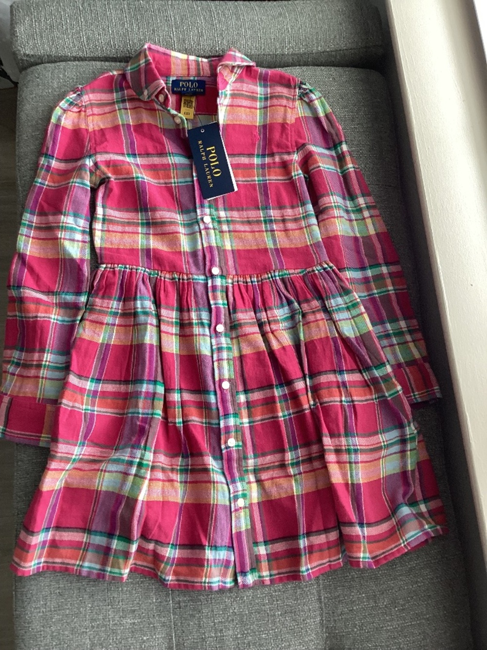 Polo Ralph Lauren Girls Plaid Cotton Madras Shirtdress, size 6